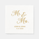 Herr & Mrs. Simple Script Gold Wedding Napkins Serviette (Vorderseite)