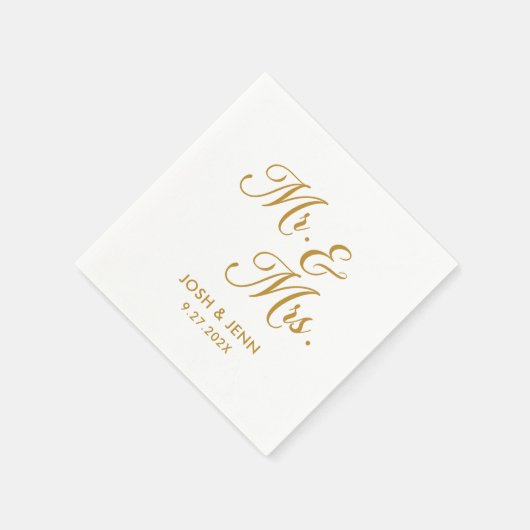 Herr & Mrs. Simple Script Gold Wedding Napkins Serviette (Ecke)