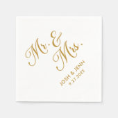 Herr & Mrs. Simple Script Gold Wedding Napkins Serviette (Vorderseite)