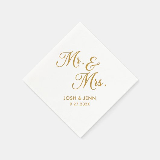 Herr & Mrs. Simple Script Gold Wedding Napkins Serviette (Ecke)