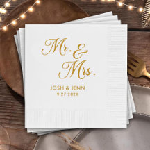Herr & Mrs. Simple Script Gold Wedding Napkins
