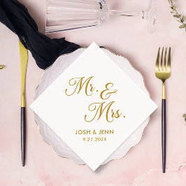Herr & Mrs. Simple Script Gold Wedding Napkins Serviette