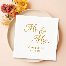 Herr & Mrs. Simple Script Gold Wedding Napkins Serviette