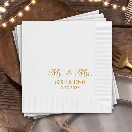 Herr & Mrs. Simple Script Gold Wedding Napkins Serviette