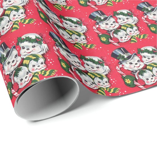 Herr & Mrs. Snowman and Snowkids Geschenkpapier (Rolleneckpunkt)