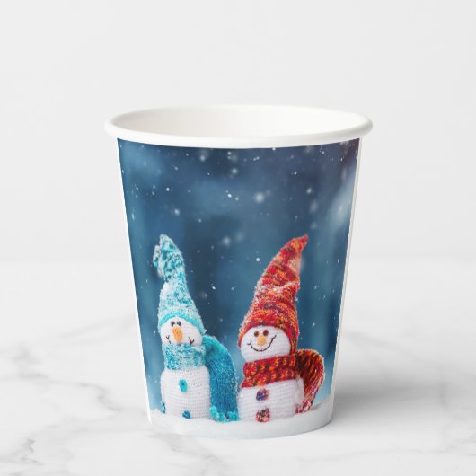 Herr & Mrs. Snowman Custom Paper Cups Pappbecher (Rückseite)