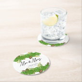 Herr & Mrs. Tropical Blätter Script Wedding Runder Pappuntersetzer (Vor Ort)