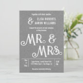 Herr & Mrs Typografy gray Kraftpapier Hochzeit Einladung (Stehend Vorderseite)