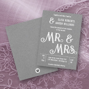 Herr & Mrs Typografy gray Kraftpapier Hochzeit Einladung