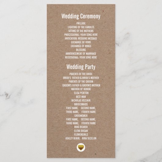 Herr & Mrs. typography Kraftpapier Hochzeitsprogra Programm (Rückseite)