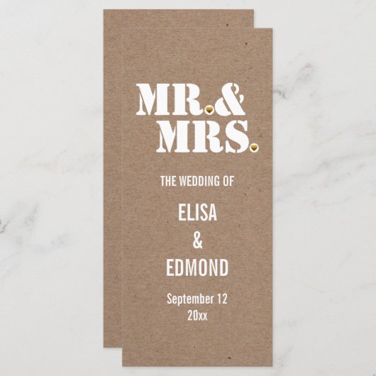 Herr & Mrs. typography Kraftpapier Hochzeitsprogra Programm (Vorne/Hinten)