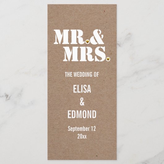 Herr & Mrs. typography Kraftpapier Hochzeitsprogra Programm (Vorderseite)
