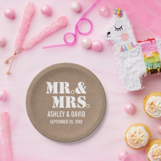 Herr & Mrs. typography rustic kraft wedding Pappteller (Party)