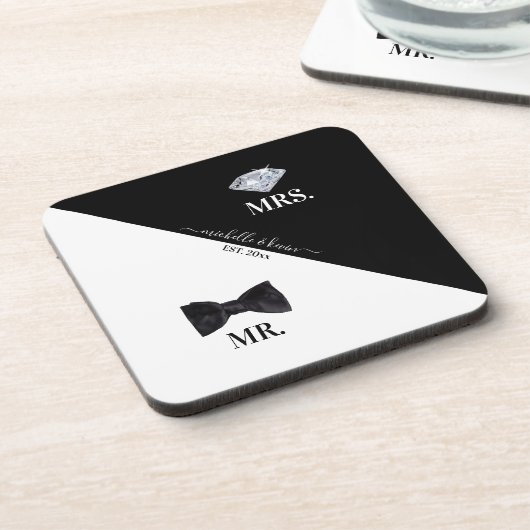 Herr & Mrs Wedding Black & White Getränkeuntersetzer (Linke Seite)
