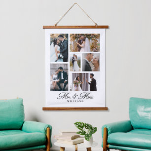 Herr & Mrs. Wedding Foto Keepake Wandteppich Mit Holzrahmen