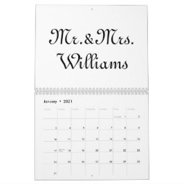 Herr & Mrs. white black custom script name elegant Kalender