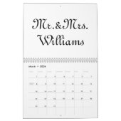 Herr & Mrs. white black custom script name elegant Kalender (Mär 2026)