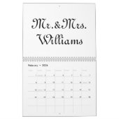 Herr & Mrs. white black custom script name elegant Kalender (Feb 2026)
