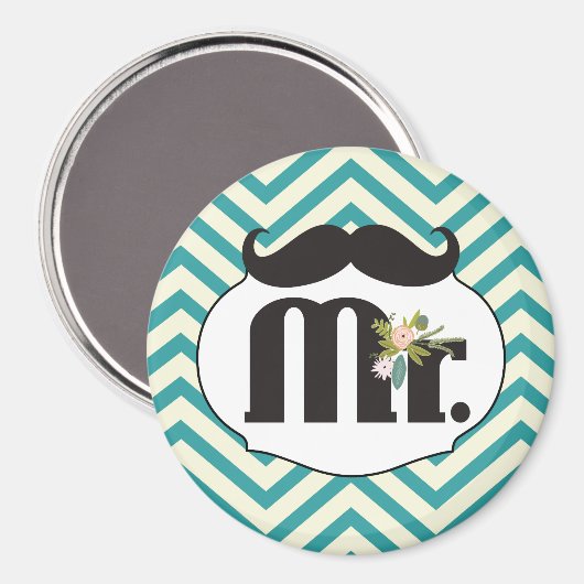 Herr Mustache Yellow and Green Magnet (Vorderseite/Rückseite)