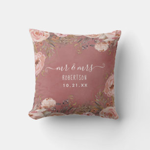 Herr n Mrs. Wedding Blush Pink Watercolor Floral Kissen