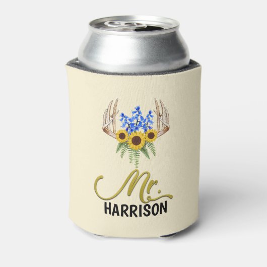 Herr Nachname Rustic Floral Antlers Wedding Dosenkühler (Kanne Rückseite)