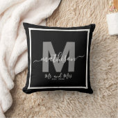 Herr Name Black Newlywed Monogram Kissen (Decke)