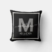 Herr Name Black Newlywed Monogram Kissen (Vorderseite)