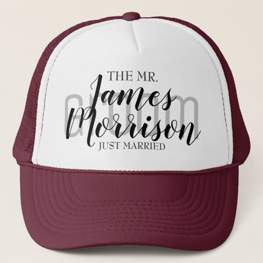 Herr Newlywed Maroon Elegant Wedding Baseball Hat Truckerkappe (Vorderseite)
