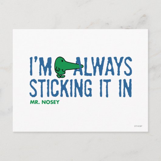 Herr Nosey Nosing Around | Blaue Buchstaben Postkarte (Vorderseite)