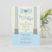 Herr One derful baby blue und gray Einladung (Stehend Vorderseite)