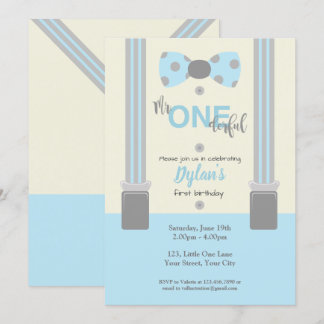 Herr One derful baby blue und gray Einladung