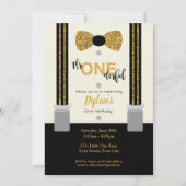 Herr One derful black and gold bow Krawatte Einladung (Vorderseite)