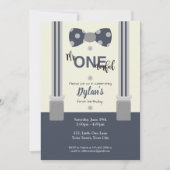 Herr One derful Marine and gray bow Krawatte Einladung (Vorderseite)