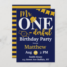 Herr One-derful Navy and Gold Birthday Party Invit Einladung