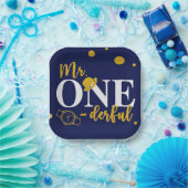 Herr One-derful Navy Blue and Gold Birthday Party Pappteller (Party)