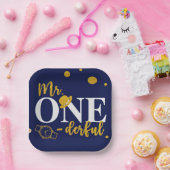 Herr One-derful Navy Blue and Gold Birthday Party Pappteller (Party)
