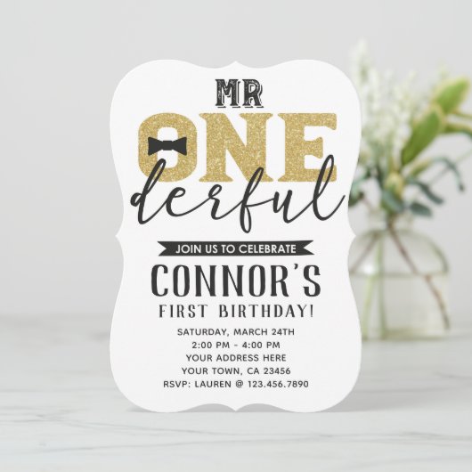 Herr Onederful 1. Geburtstag Einladung (Stehend Vorderseite)