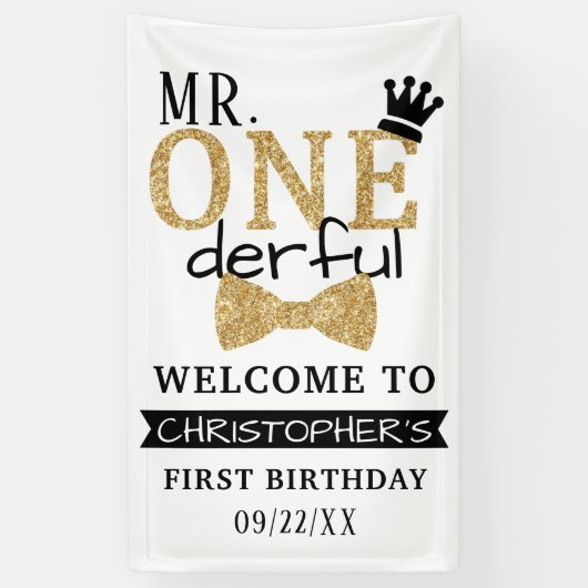 Herr ONEderful 1. Geburtstag Willkommen Banner (Vertikal)