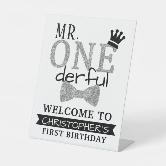 Herr ONEderful 1. Geburtstag Willkommen Sockelschild (Vorderseite)