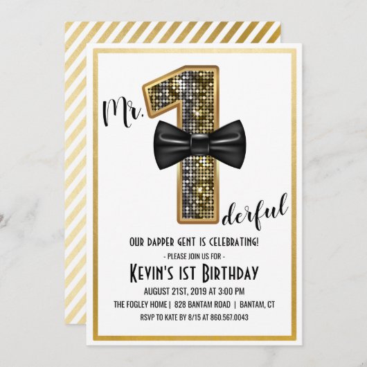 Herr Onederful 1. Geburtstags Party Einladung (Vorne/Hinten)