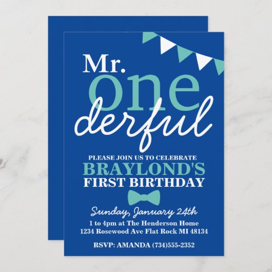 Herr Onederful 1st Birthday Changeable Colors Einladung (Vorne/Hinten)