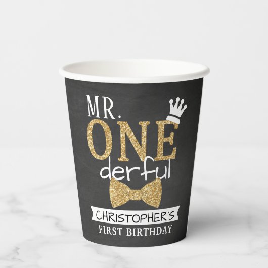 Herr ONEderful 1st Birthday Pappbecher (Rückseite)