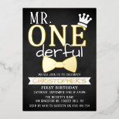 Herr ONEderful 1st Birthday Real Folieneinladung (Vorderseite)