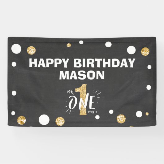 Herr Onederful Birthday Banner Boy Black Gold (Horizontal)