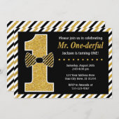 Herr ONEderful Birthday Einladung ・ Black and Gold (Vorne/Hinten)