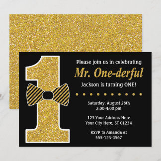 Herr ONEderful Birthday Einladung ・ Black and Gold