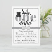 Herr Onederful Birthday Einladung Black & White (Stehend Vorderseite)