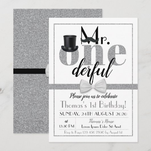 Herr Onederful Birthday Einladung Black & White (Vorne/Hinten)