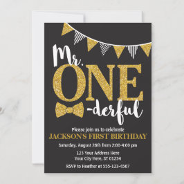 Herr ONEderful Birthday Einladung | Schwarz und Go