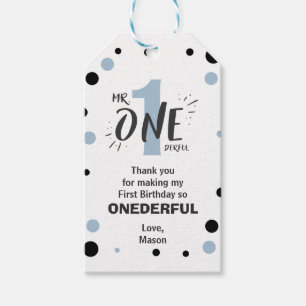 Herr Onederful Birthday Favor Tags Boy Baby Blue Geschenkanhänger